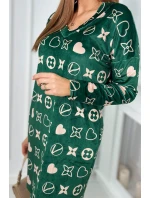 Sametové šaty s ozdobným vzorem zelená + béžová Sametové šaty s ozdobným vzorem zelená + béžová