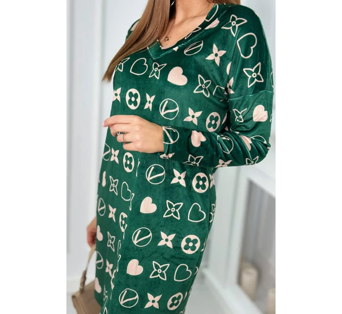 Sametové šaty s ozdobným vzorem zelená + béžová Sametové šaty s ozdobným vzorem zelená + béžová