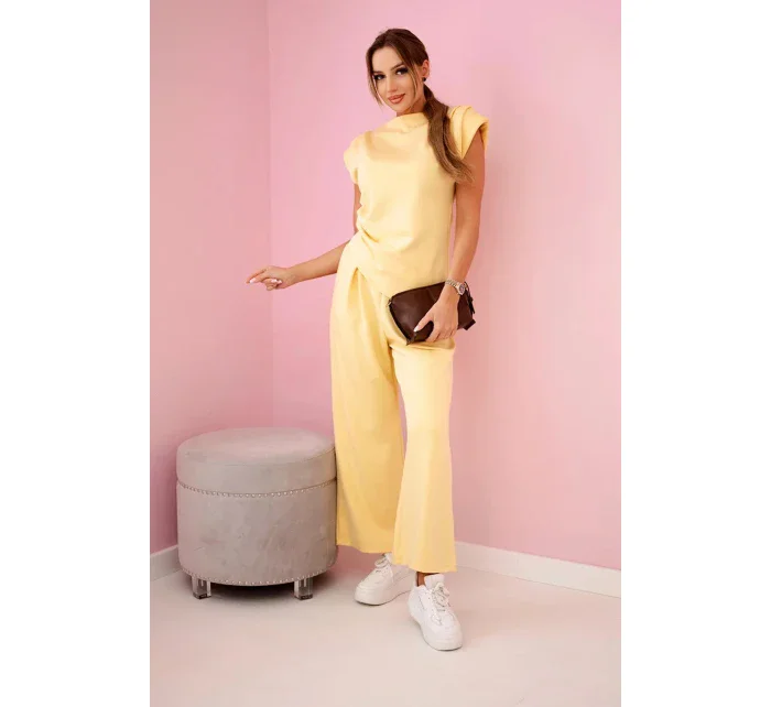 Komplet asymetrická halenka + kalhoty žlutý