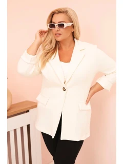 Dámská blazer z viskózy Plus Size s dlouhým rukávem a límcem ecru