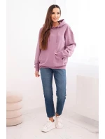 Dámská mikina s kapucí a klokaní kapsou z pletací bavlny tmavě růžová