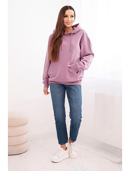 Dámská mikina s kapucí a klokaní kapsou z model 21494993 bavlny tmavě růžová - K-Fashion