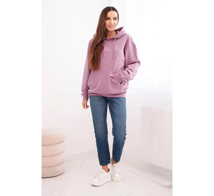 Dámská mikina s kapucí a klokaní kapsou z pletací bavlny tmavě růžová