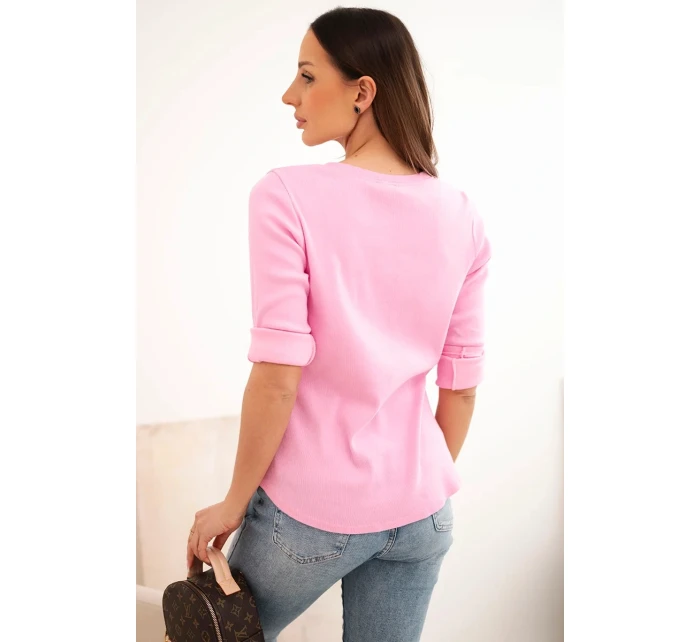 Dámská bavlněná blůza s dlouhým rukávem a knoflíky u výstřihu světle růžová