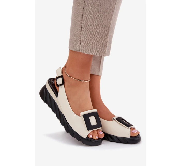 Kožené Dámské Sandály Na Klínu s Dekorací Artiker 56C1570 Béžové