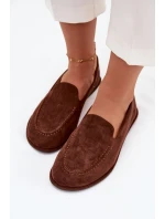 Dámské mokasíny z eko semiše rovné hnědé model 21710877 - Boto Dámské mokasíny z eko semiše rovné hnědé model 21710877 - Boto