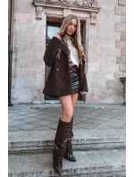 Zateplené dámské kozačky s obráceným lemem na podpatku čokoládové Elivira