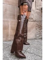 Dámské zateplené kozačky s holenicí nad kolena Serelle – hnědé Dámské zateplené kozačky s holenicí nad kolena Serelle – hnědé