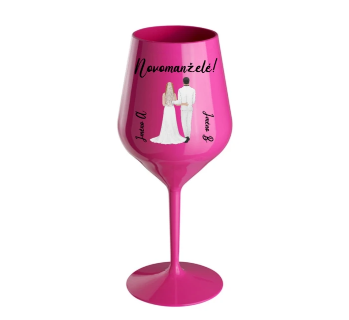 Personalizovaná nerozbitná sklenice s novomanželským párem 