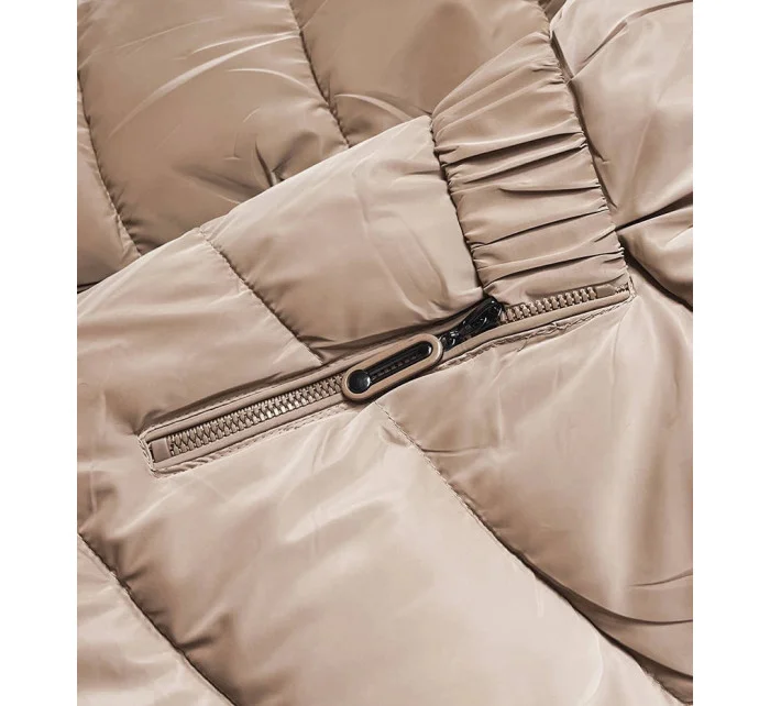 Béžová krátká lesklá dámská bunda (B8090-46)