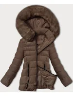 Prošívaná bunda v barvě pro přechodné období s kožešinou u kapuce model 21248223 - S'WEST