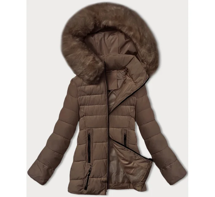 Prošívaná bunda v barvě pro přechodné období s kožešinou u kapuce model 21248223 - S'WEST