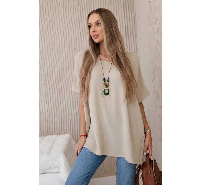 Oversized halenka s přívěskem tmavě béžová Oversized halenka s přívěskem tmavě béžová