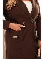 Dámský elegantní kabát Plus Size s límcem a velkými kapsami hnědý Dámský elegantní kabát Plus Size s límcem a velkými kapsami hnědý