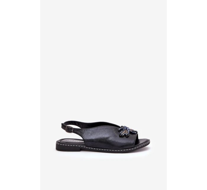 Lesklé Dámské Sandály S Dekorací Plné Černé model 21686853 - Boto Lesklé Dámské Sandály S Dekorací Plné Černé model 21686853 - Boto