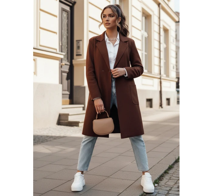 Dámský dlouhý hnědý kabát LINNORE oversize FashionStreet NY0705