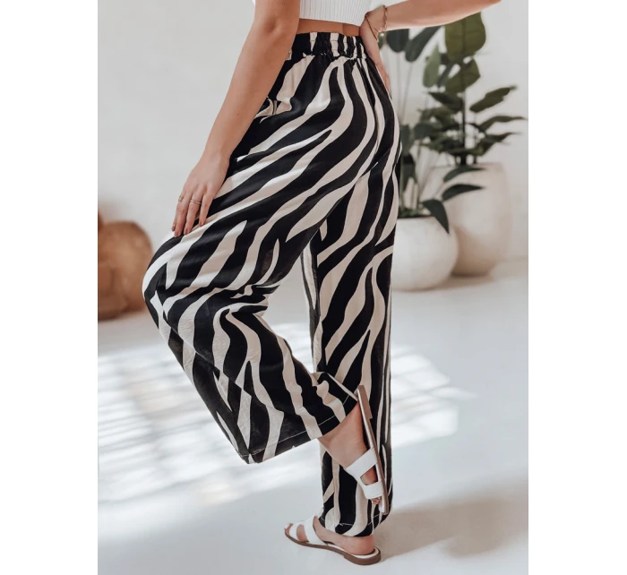 Dámské pruhované kalhoty se širokými nohavicemi ZEBRAVIBE béžovo-černé FashionStreet UY2653