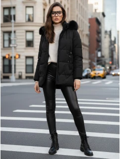 Dámská zimní prošívaná bunda s kapucí černá model 21993718 - Dstreet