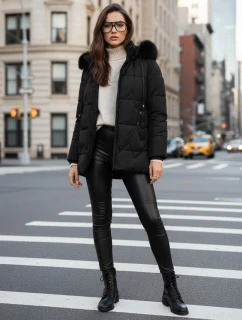 Dámská zimní prošívaná bunda s kapucí černá model 21993718 - Dstreet