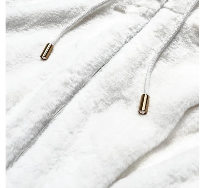 Bílá kožešinová dámská bunda s kapucí (BR9596-26) Bílá kožešinová dámská bunda s kapucí (BR9596-26)
