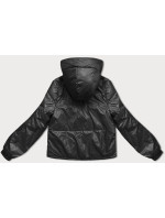 Krátká černá dámská bunda s kapucí (B8216-1)