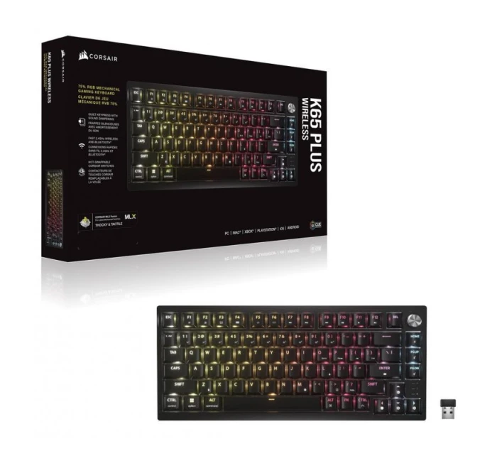 Bezdrátová herní klávesnice Corsair K65 Plus, TKL (75%), Corsair MLX Fusion -, ISO (DE)