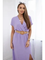 Dlouhé šaty s ozdobným páskem světle fialová