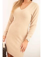 Dámská model 21314712 šaty s výstřihem do V alpaka tmavě béžová - K-Fashion