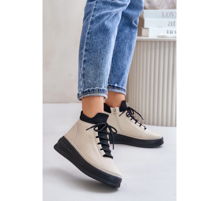 Lehká Kožená Sportovní Obuv Na Platformě Béžová model 21673227 - Artiker Lehká Kožená Sportovní Obuv Na Platformě Béžová model 21673227 - Artiker