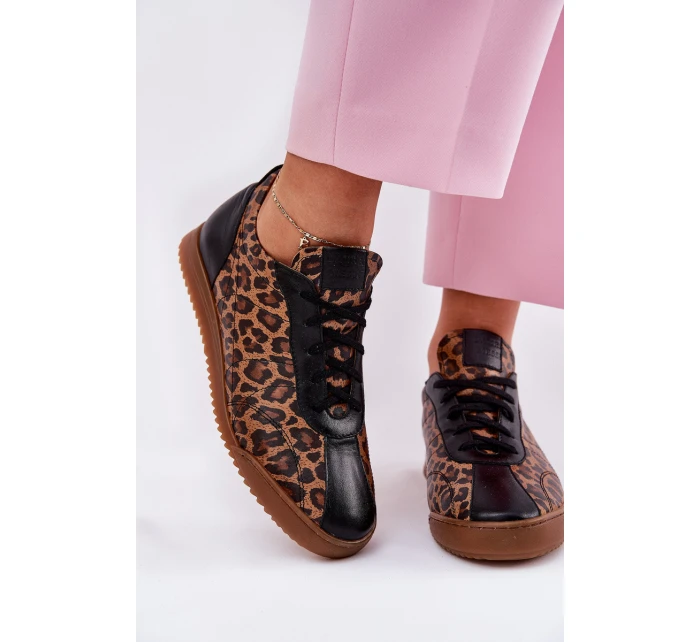 Dámské Kožené Sportovní Boty S Leopardím Vzorem Laura 2935 Hnědé