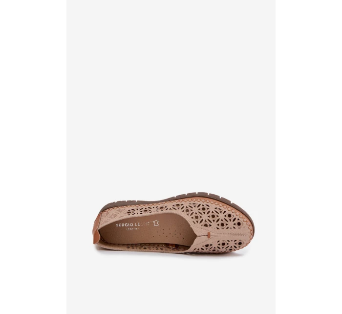 Dámské Ažurové Baleríny z Přírodní Kůže Sergio Leone SP-006 Růžové