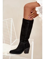 Dámské kozačky na sloupkovém podpatku se zipem Lissara – černé, eko semiš Dámské kozačky na sloupkovém podpatku se zipem Lissara – černé, eko semiš