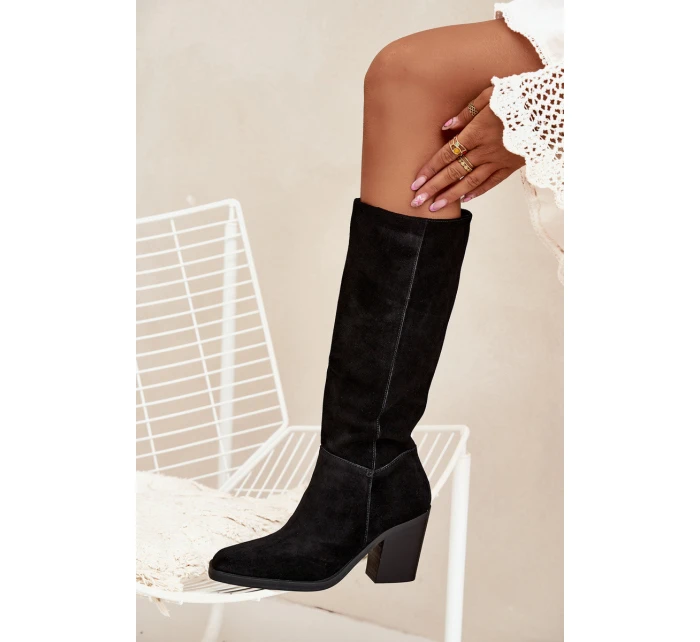 Dámské kozačky na sloupkovém podpatku se zipem Lissara – černé, eko semiš Dámské kozačky na sloupkovém podpatku se zipem Lissara – černé, eko semiš