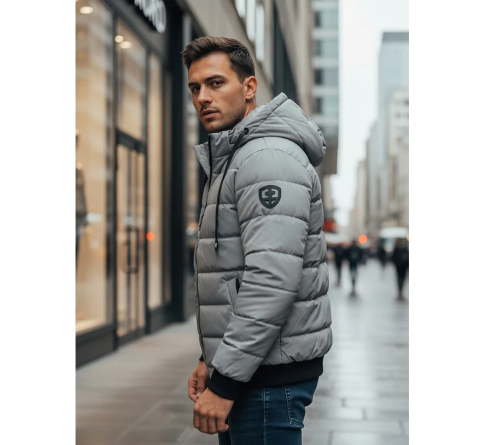 Pánská prošívaná zimní bunda s kapucí šedá FashionStreet TX5093