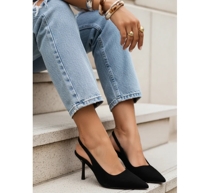 Dámské semišové jehlové boty s otevřeným podpatkem černé FashionStreet ZY1384 Dámské semišové jehlové boty s otevřeným podpatkem černé FashionStreet ZY1384