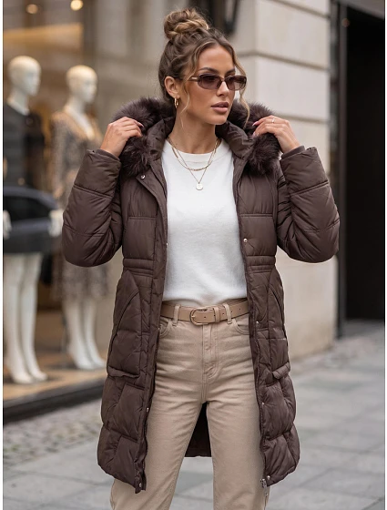 Dámská zimní prošívaná bunda s kapucí, fialová, FashionStreet TY5822