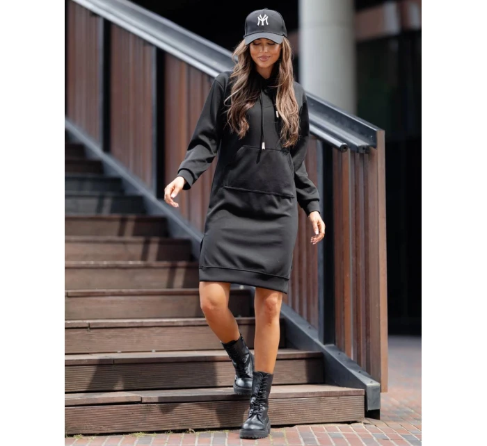 Černé dámské casual šaty s kapucí (523)