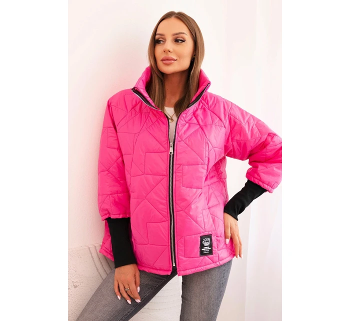 Dámská prošívaná bunda s krátkým střihem a stojáčkem růžová