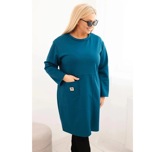 Dámské šaty Plus Size máslové s kapsou a 3/4 rukávem mořská
