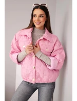 Dámská jarní prošívaná bunda s květinovým vzorem světlé růžové