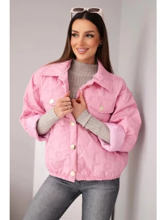 Dámská jarní prošívaná bunda s květinovým vzorem světlé růžové