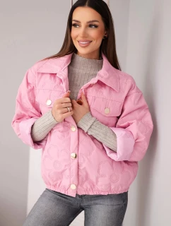 Dámská jarní prošívaná bunda s květinovým vzorem světlé růžové