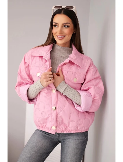 Dámská jarní prošívaná bunda s květinovým vzorem světlé růžové