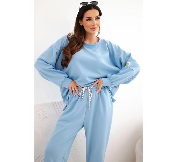 Dámský komplet máslový s volnou mikinou a kalhotami s nápisem LOVE modrý