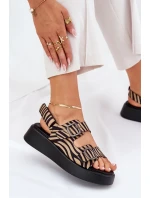 Dámské Sandály Na Platformě A Klínu S Přezkami Zebra Béžovo-Černé Genorre