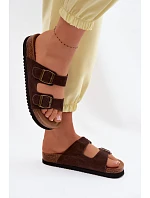 Kožené Semišové Dámské Pantofle S Čokoládové model 22125565 - Boto