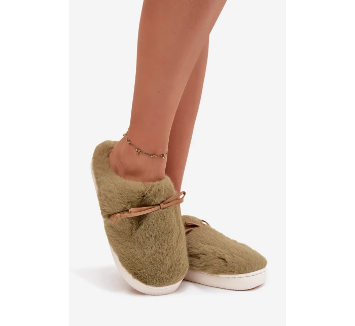 Dámské papuče s kožíškem a mašličkou – zelené Minella