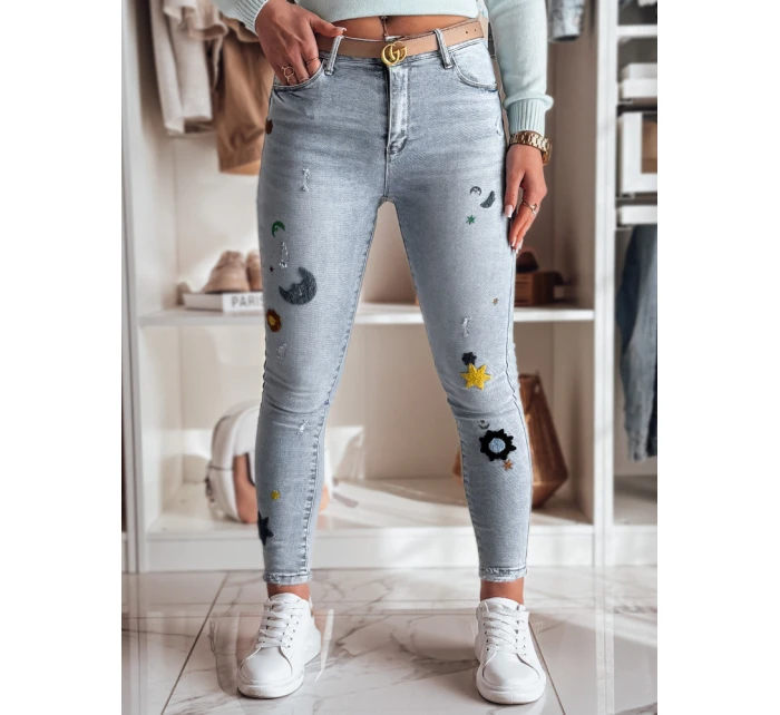 Dámské džíny skinny kalhoty s výšivkou MOONAIR modré FashionStreet UY2453