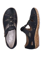 Dámská kožená pohodlná obuv na suchý zip s otevřenou špičkou černá Rieker 44852-14 Dámská kožená pohodlná obuv na suchý zip s otevřenou špičkou černá Rieker 44852-14