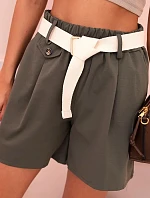 Dámské šortky s vysokým pasem a páskem khaki